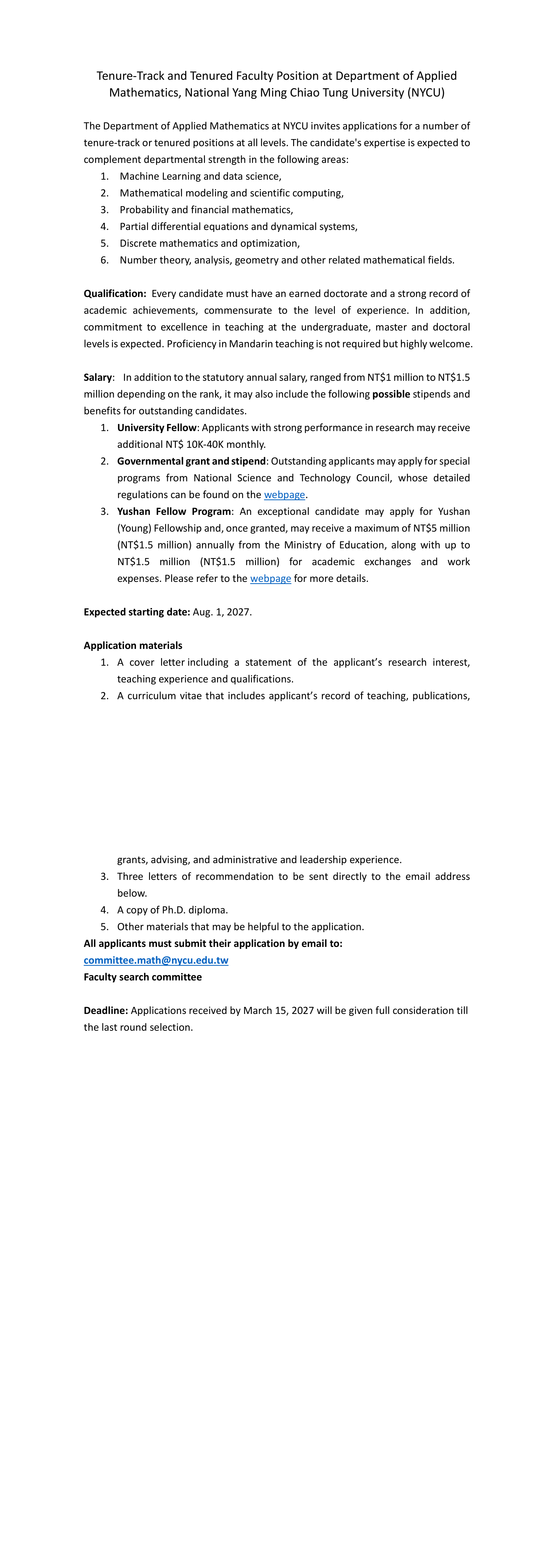 English Faculty Recruitment